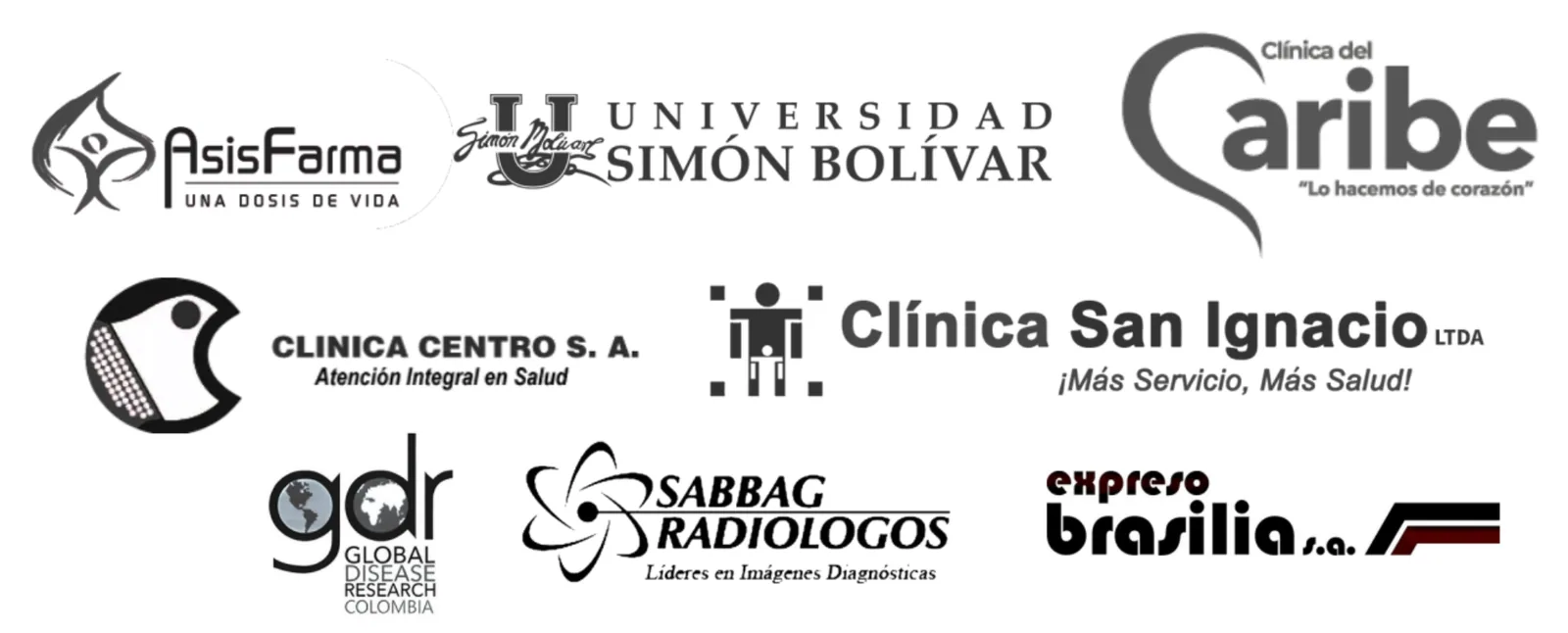 Universidad Simón Bolívar · Clínica del Caribe · Clínica San Ignacio · Clínica Centro S.A. · Global Disease Research Colombia · Sabbag Radiólogos · AsisFarma · Expreso Brasilia